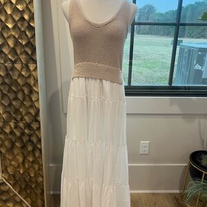Elan Cream and Tan Maxi Skirt